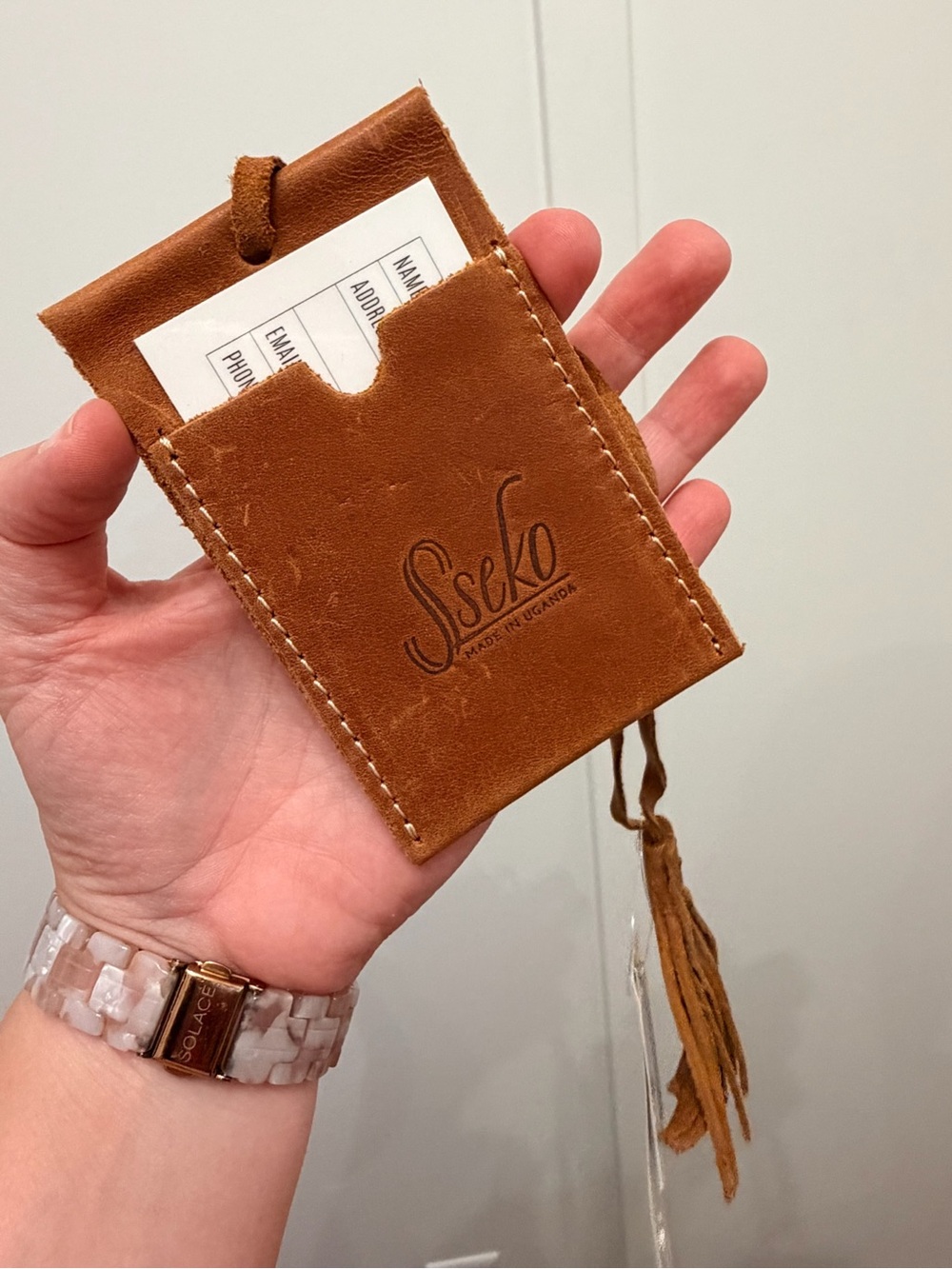 Sseko Tan Leather Luggage Tag with Tassel